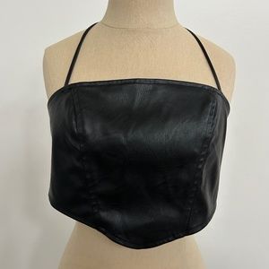 black leather halter top